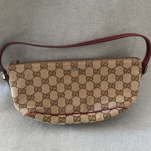GUCCI Monogram Boat Pochette Brown/Dark Cherry